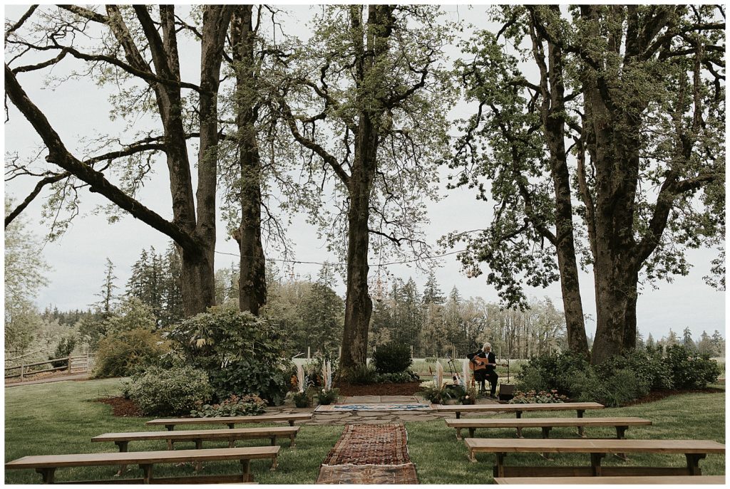 A ceremony space with a carpet runner at wedding on oregon coast