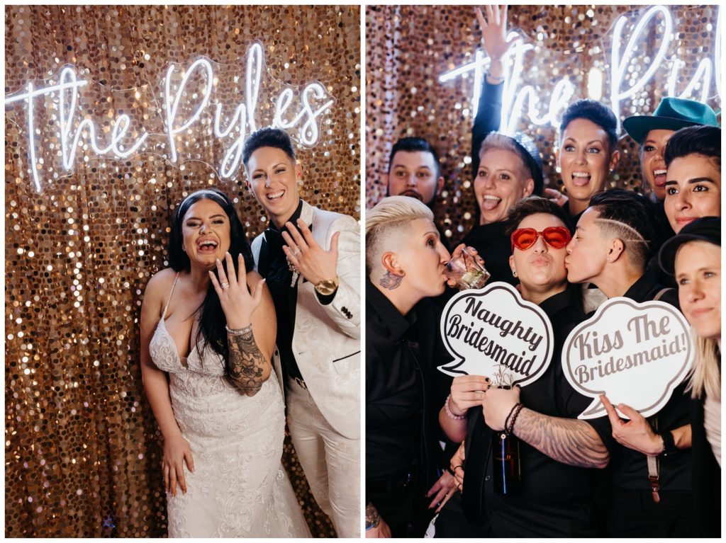 The couple shows their rings at the New Years Eve wedding