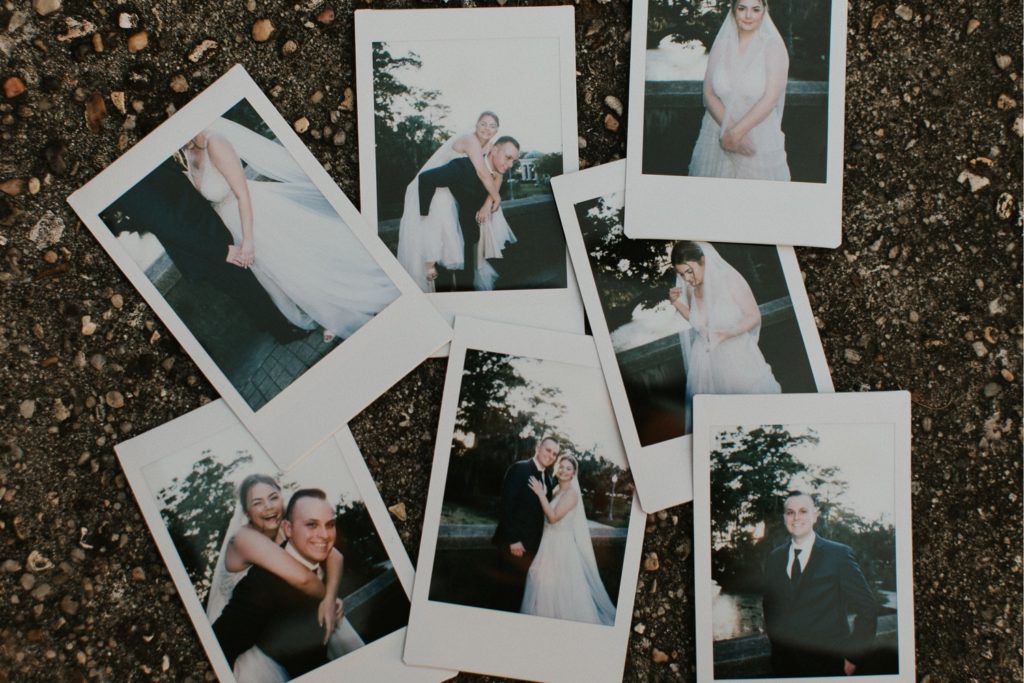 bride and groom polaroid photos