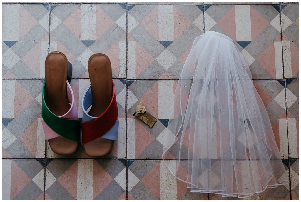 shoes and wedding veil