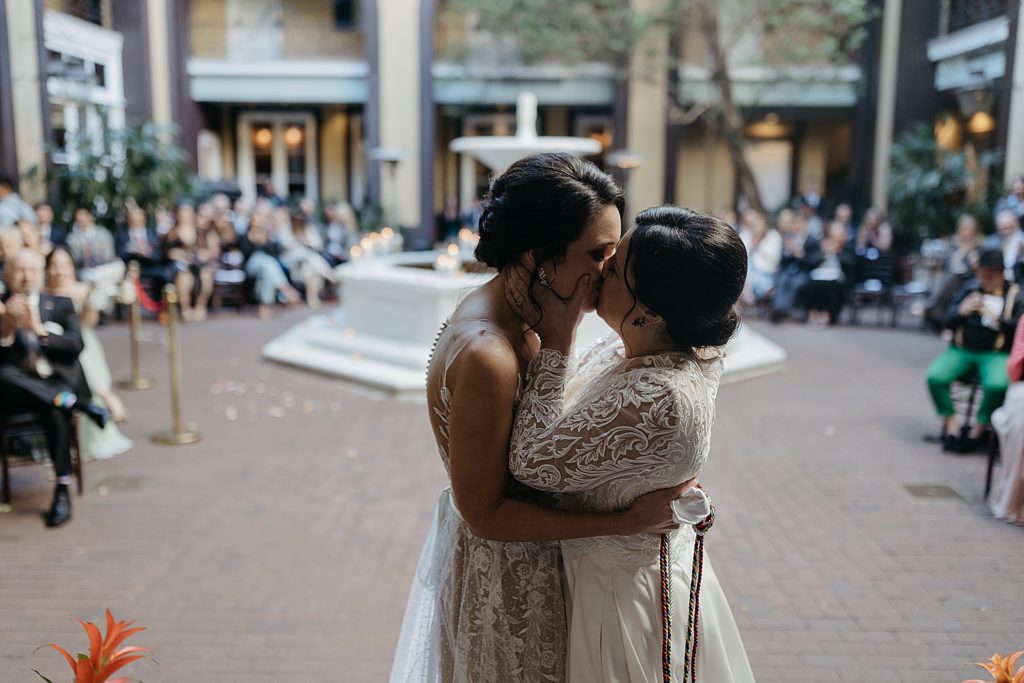 The ceremony ends with the first kiss.