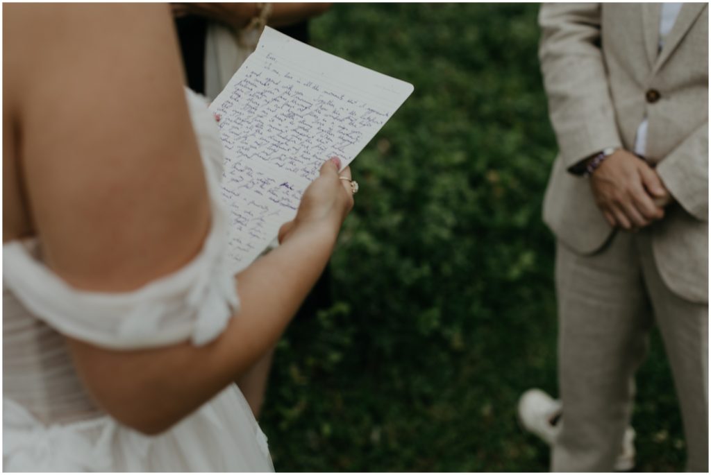 Britt holds her handwritten vows.