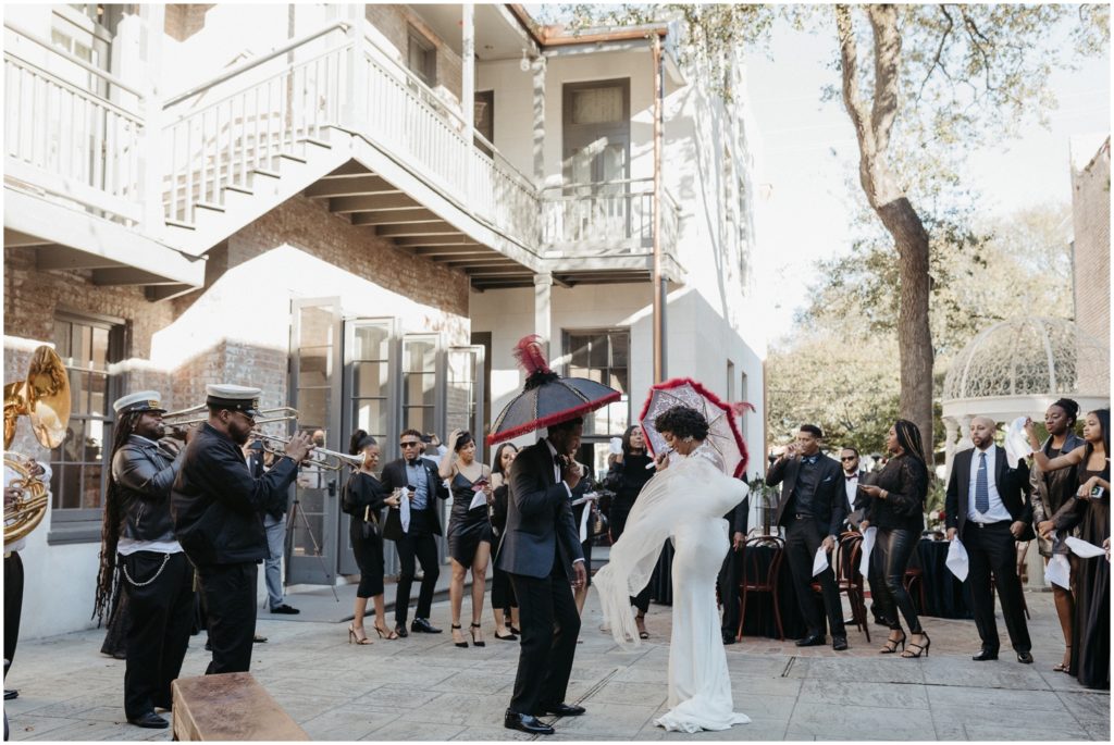A second line begins at the end of a wedding ceremony.