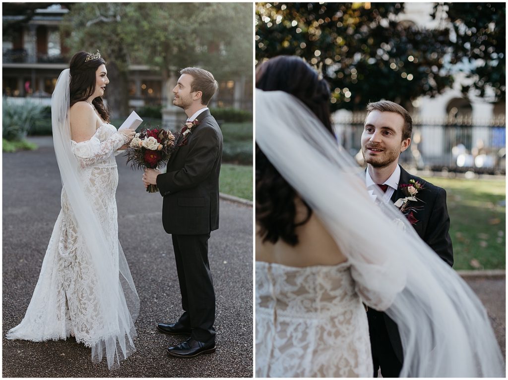 Hallie and Conor exchange personal vows in Jackson Square.