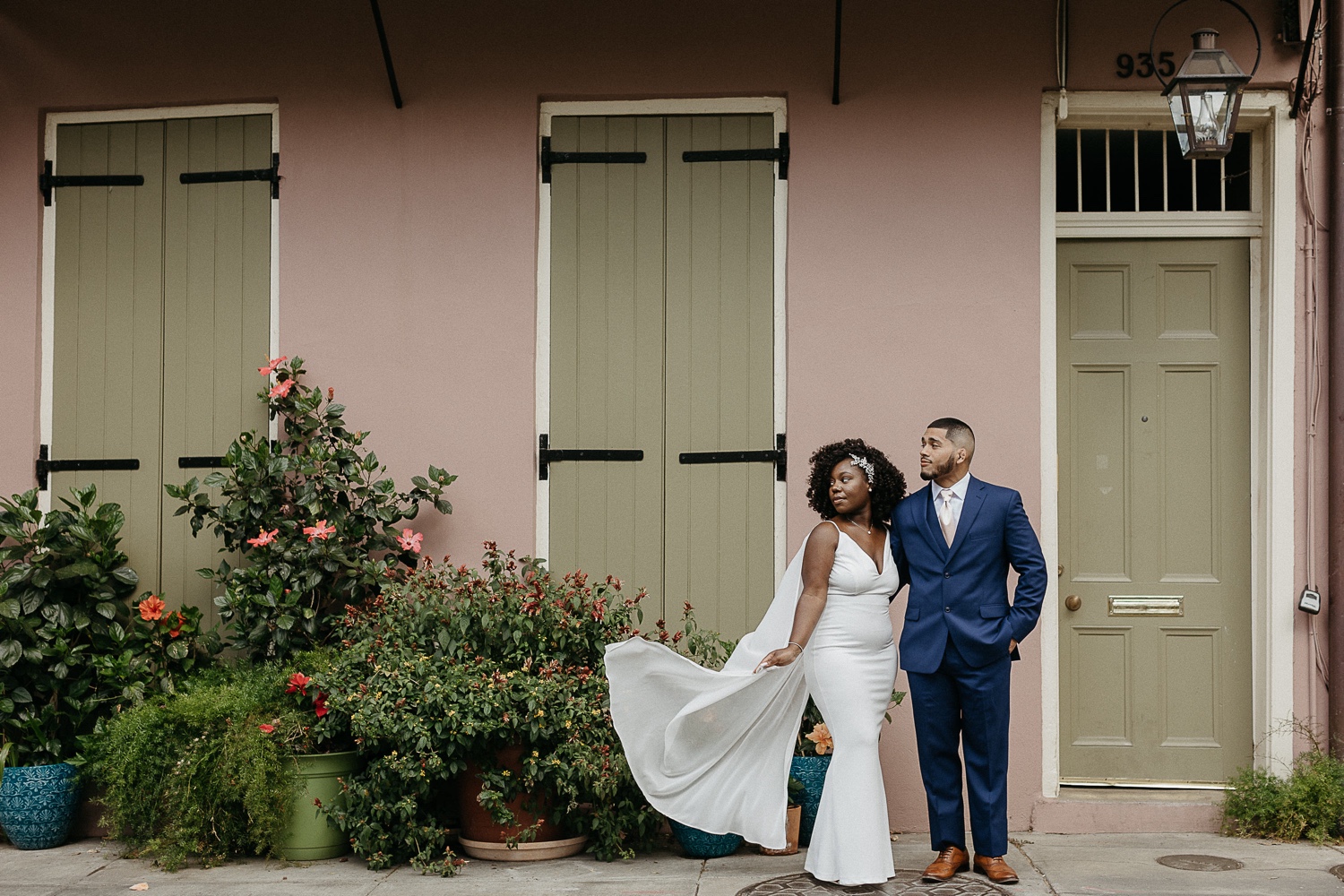 French Quarter Elopement photo in front of colorful building