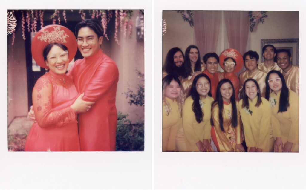 polaroid photo of Vietnamese tea ceremony bride and groom