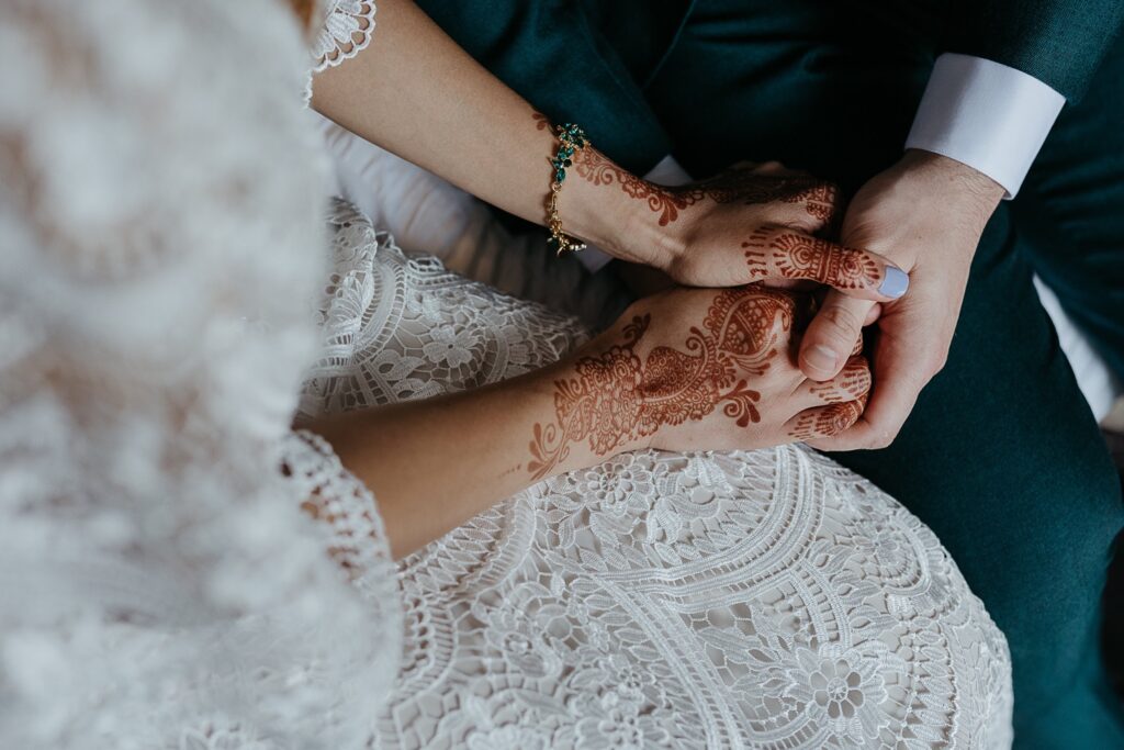 bride with hand henna tattoo