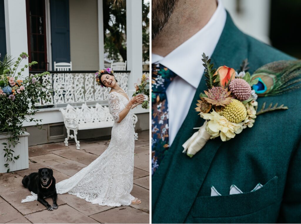 colorful spring wedding at derbes mansion with vibrant and colorful florals