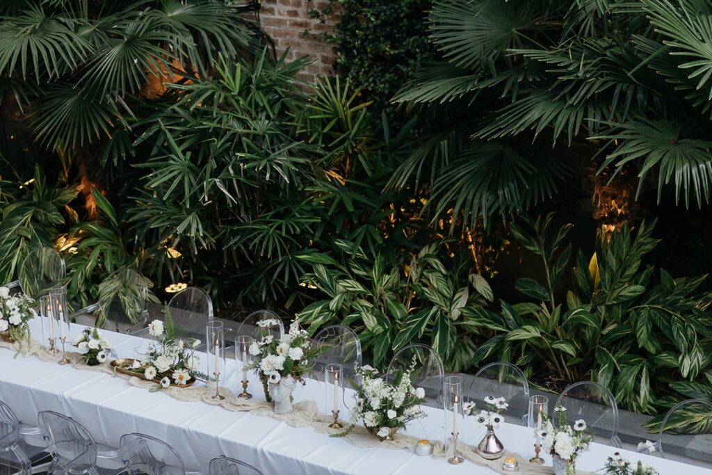 monochromatic editorial inspired tablescape for wedding at margaret place