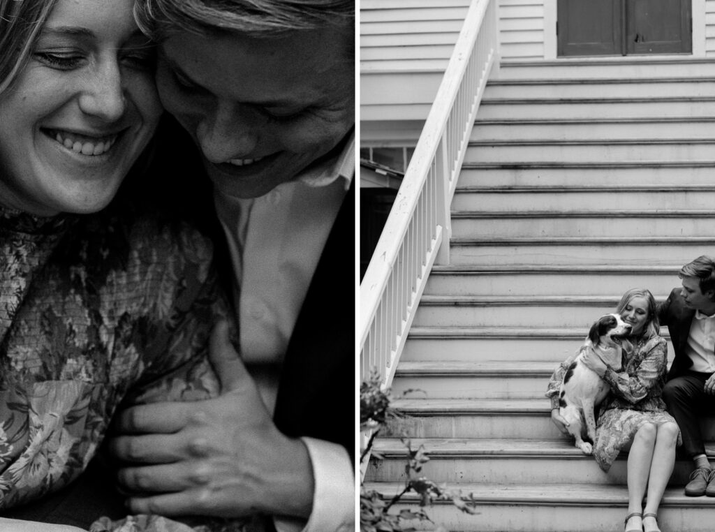 intimate black and white engagement photo of couple in baton rouge