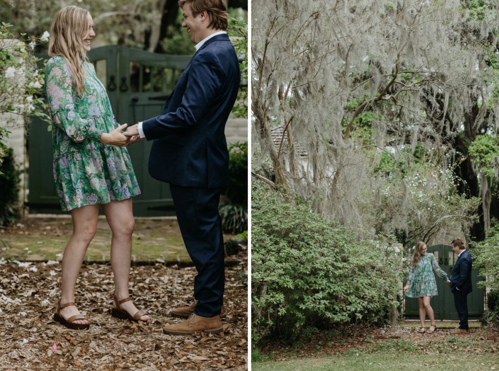 engagement photos under oak trees in baton rouge
