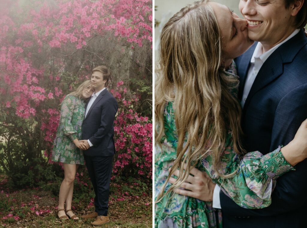 springtime engagement photos in baton rouge with flowers