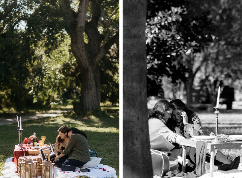 romantic picnic after proposal in New Orleans city park