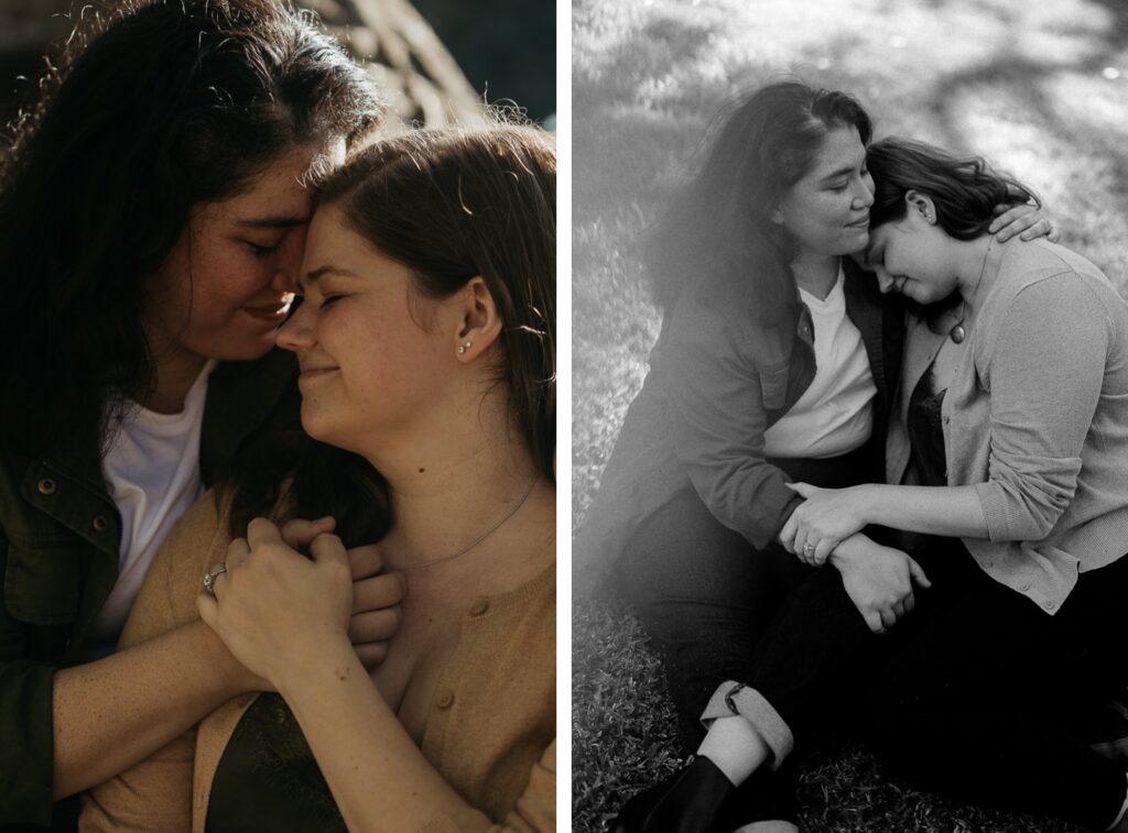 intimate engagement photo of lgbtq couple