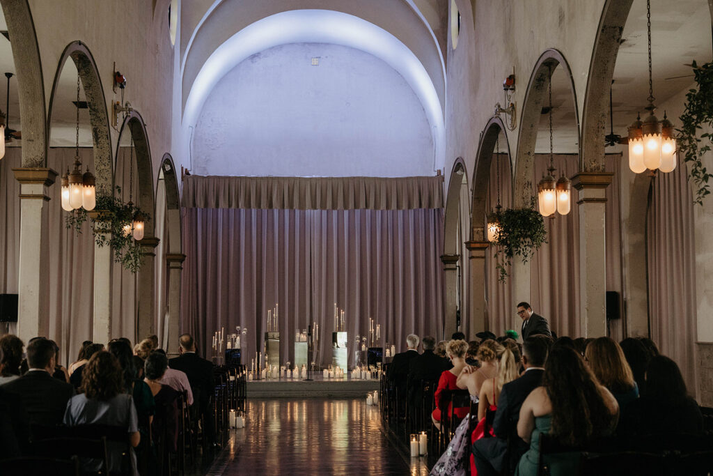 View looking down the aisle before a wedding 
