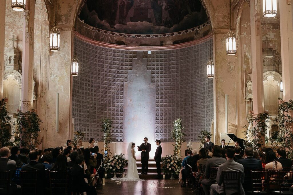 A bride and groom saying their vows 