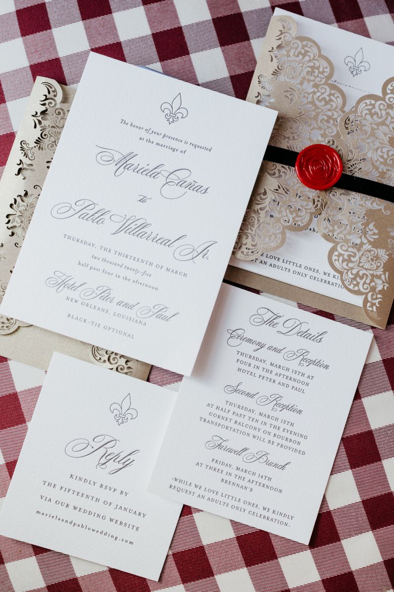elegant wedding invitations for a couple for a new orleans wedding 