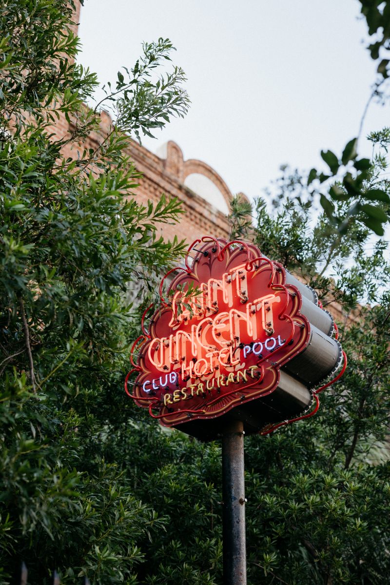 neon sign for hotel saint vincent in new orleans